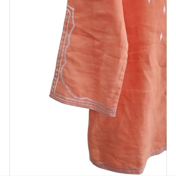 Sunny Leigh Linen Boho Embroidered Tunic Top Peach Sz M Kurta Style Resortwear - Picture 7 of 16